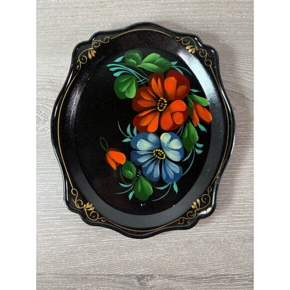Set of 6 Vintage Russian Hand-Painted Metal Trays –Floral Zhostovo Folk Art USSR - Picture 4 of 11